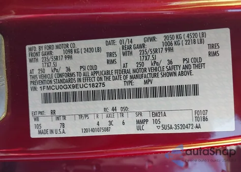 2014 Ford Escape Se z USA, uszkodzony, nr VIN 1FMCU0GX9EUC18275